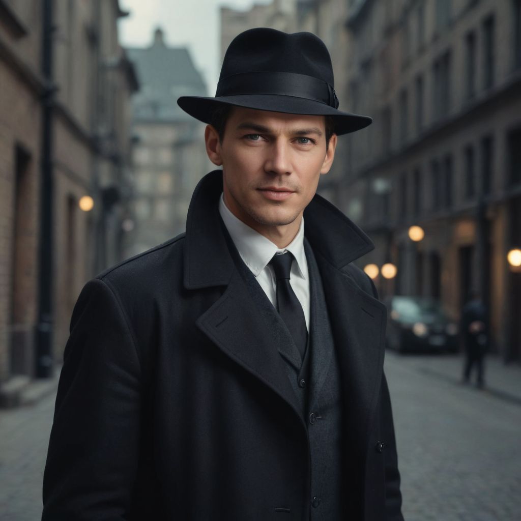 Detective with Black Hat and Black Coat Photo Style
