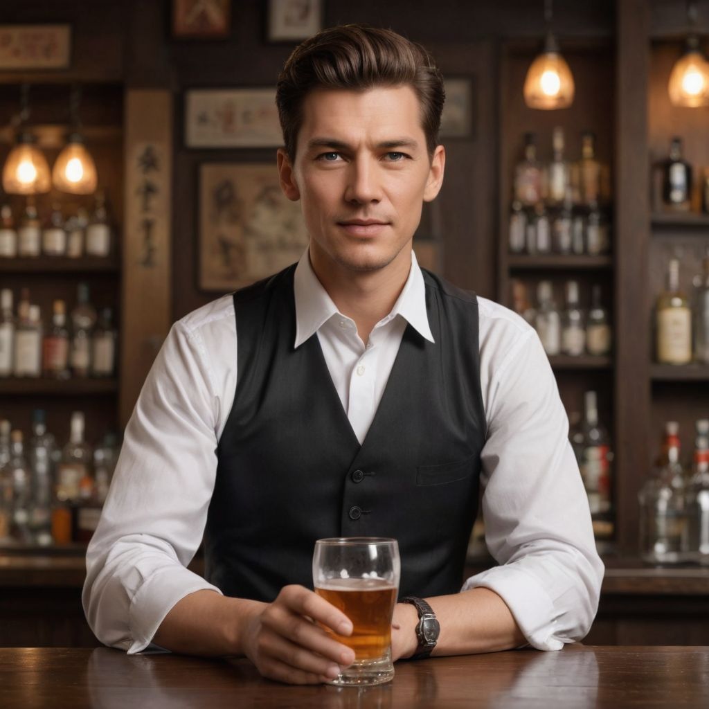 Male Bartender Serving a Chinese Man Photo Style