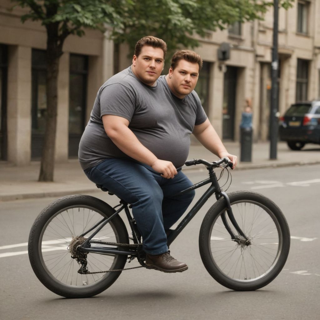 Obese Man Riding a Bike Photo Style