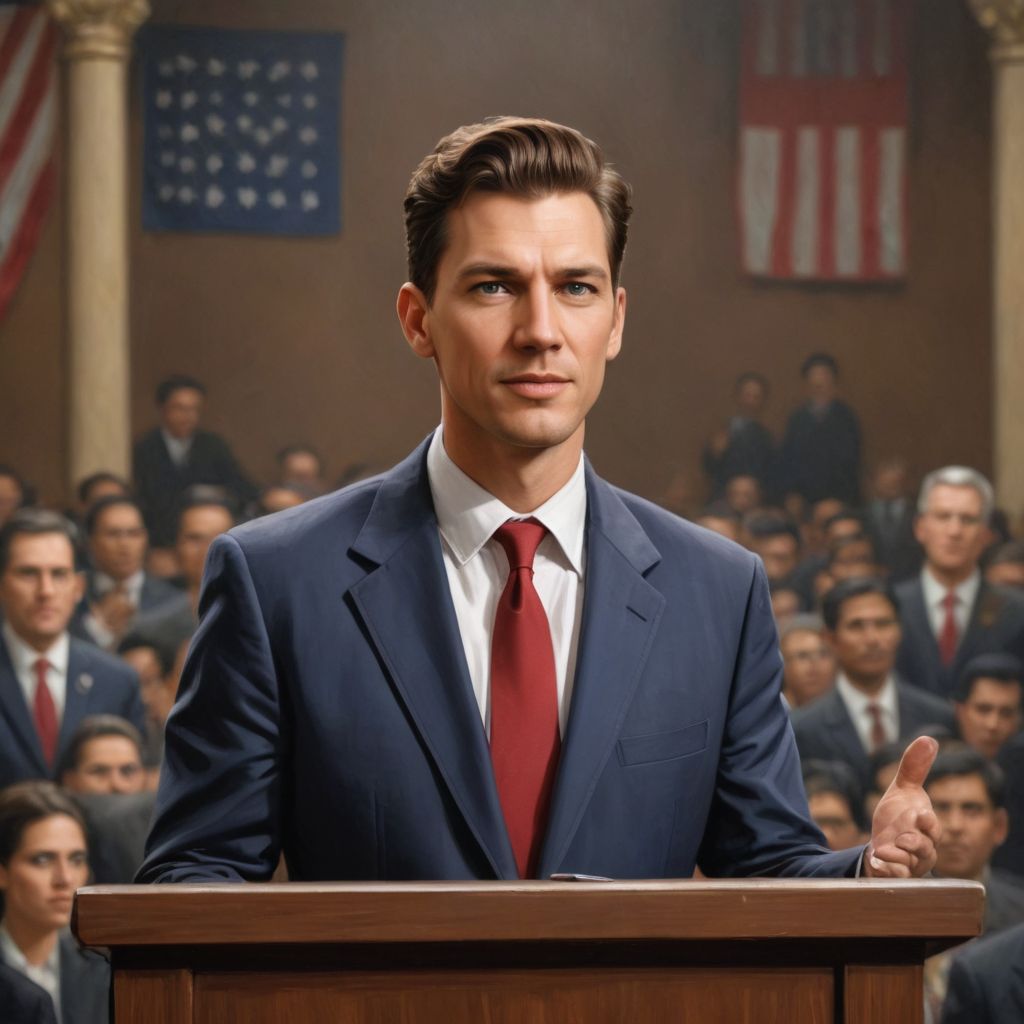 Politician Speech in Tribune Photo Style