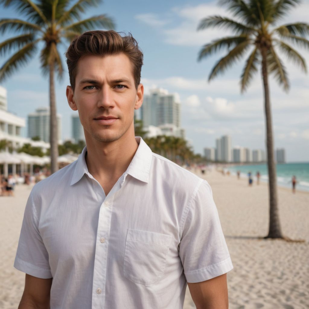 Realistic Photo in Front of Miami Beach Photo Style