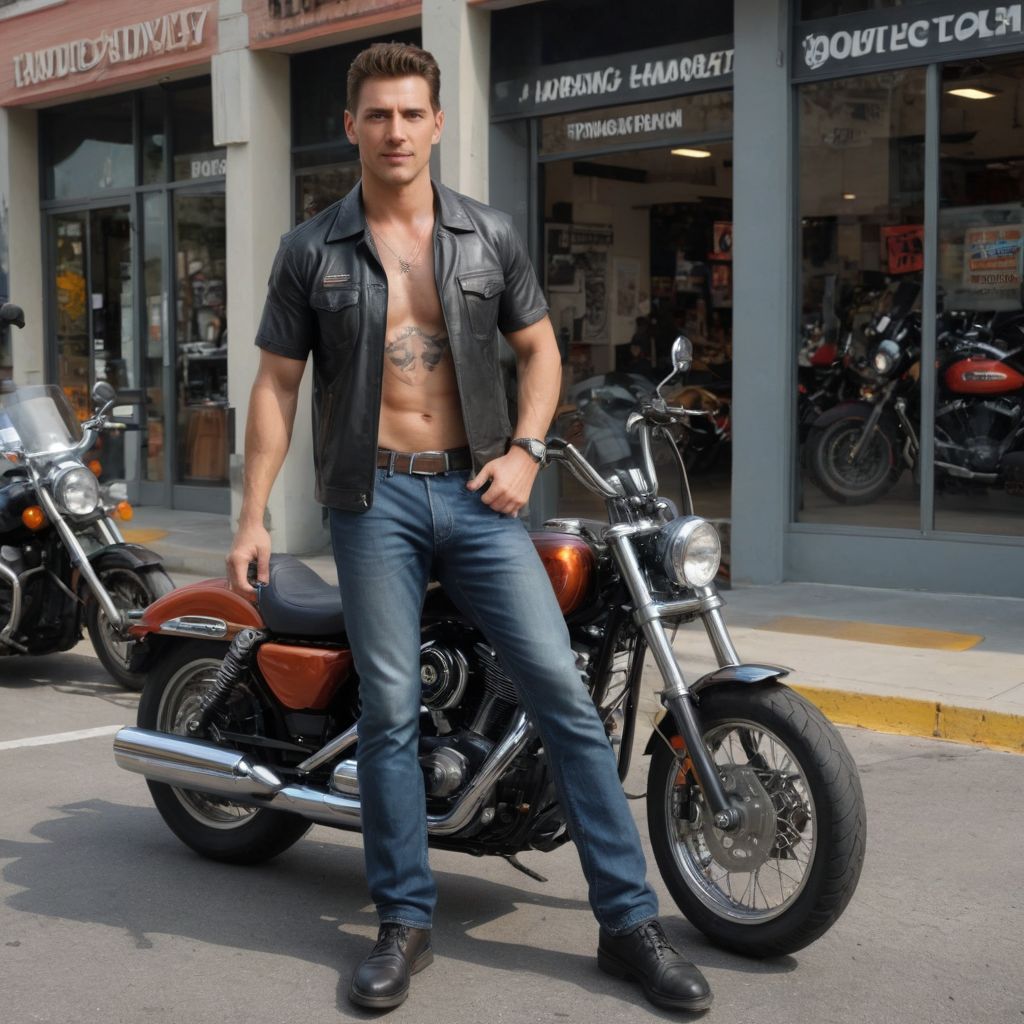 Super Realistic in Front of a Miami Harley Shop Photo Style