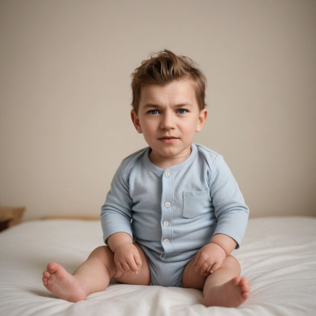 A One Year Old Baby Sitting on the Bed Photo Style