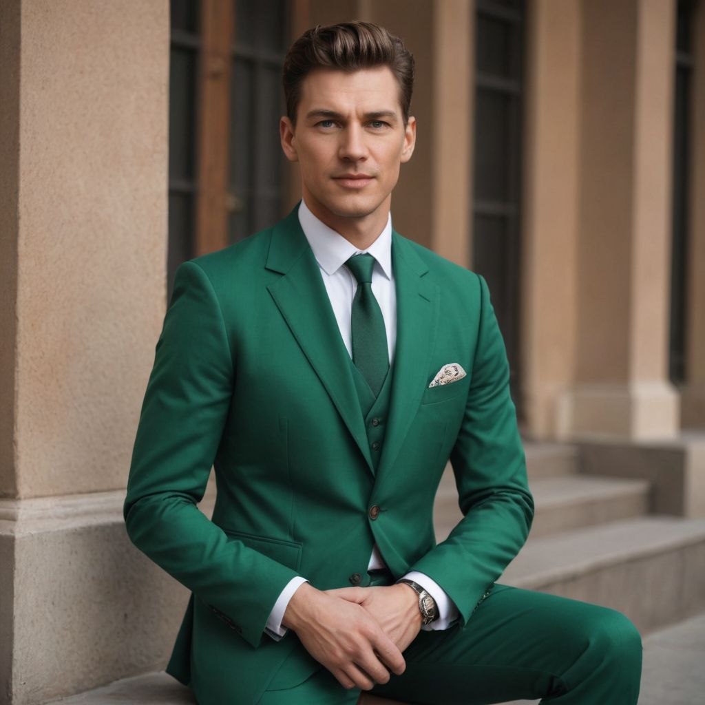 Auburn and Green Suit Photo Style