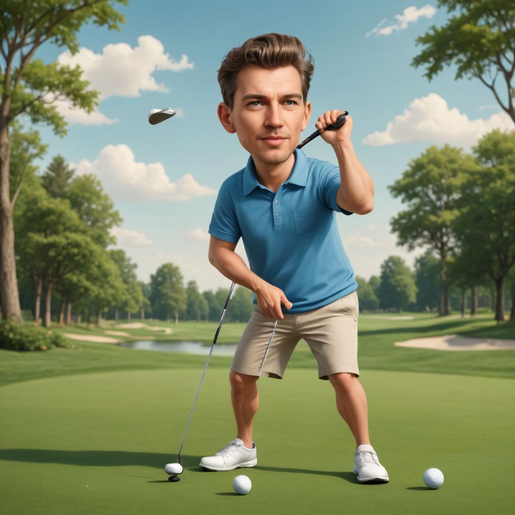 Cartoon Caricature Playing Golf Photo Style