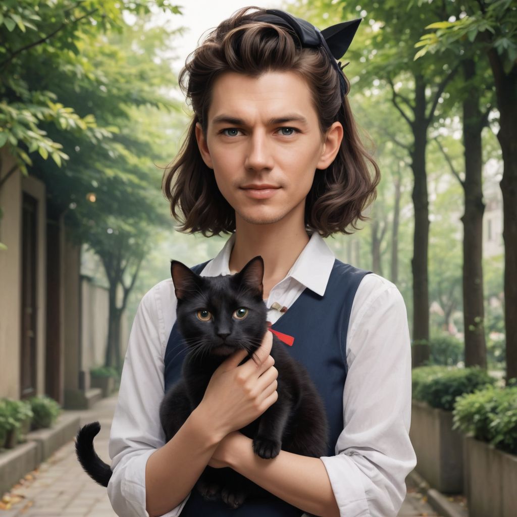 Cute Anime Character Kiki Holding Her Black Cat Photo Style