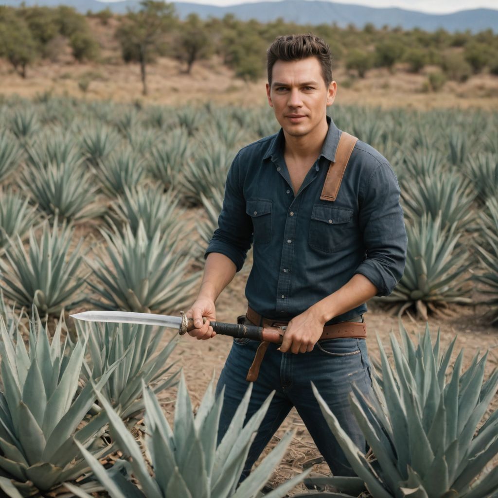 Cutting Field of Tequila Agaves with Katana Photo Style