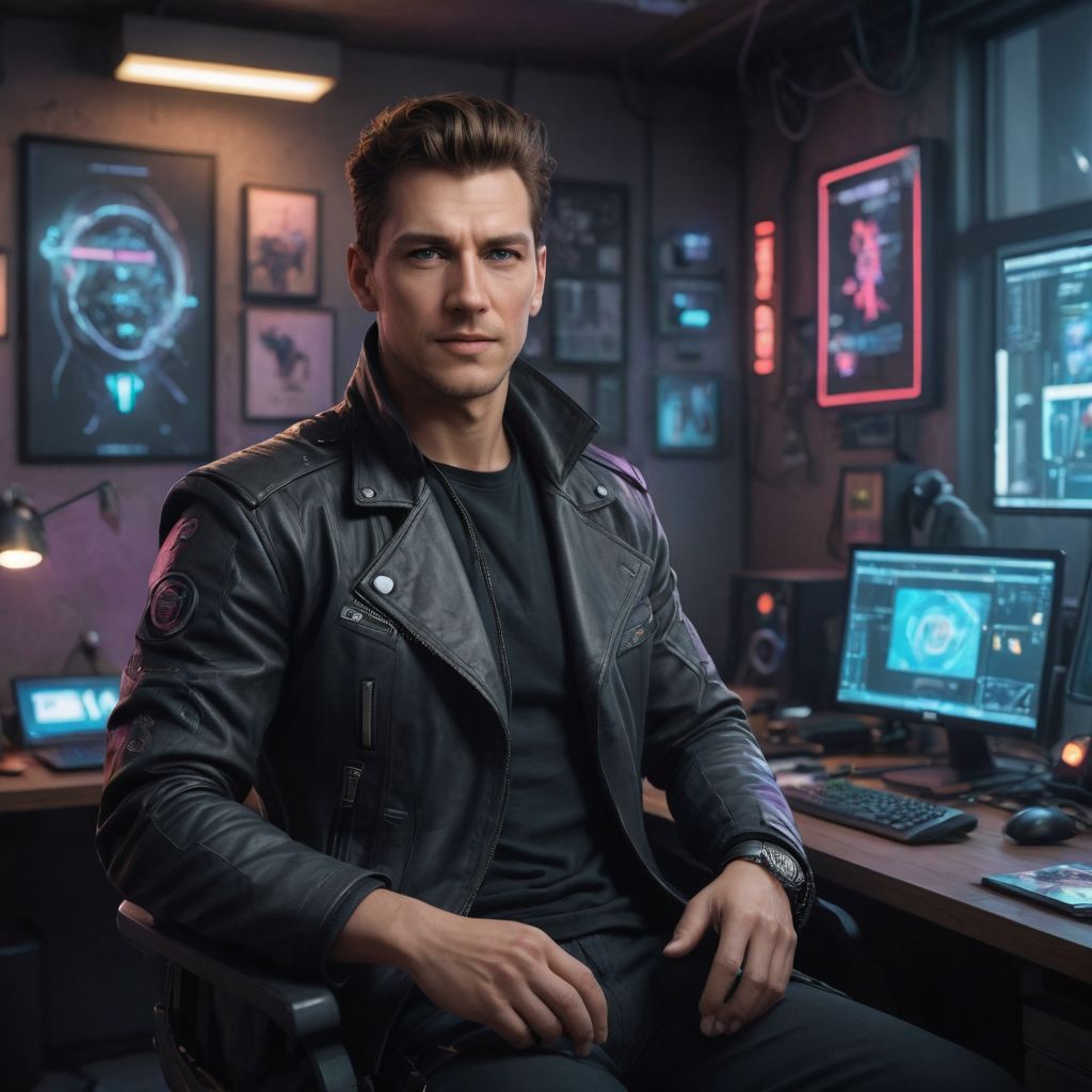 Cyberpunk Home Office Photo Style