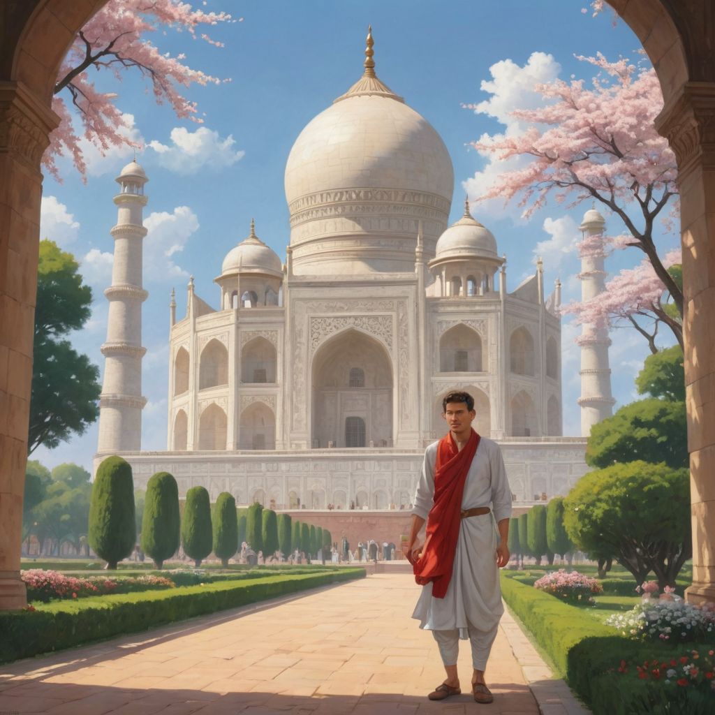 Give Ghibli Art of Taj Mahal Along with Blossom Photo Style