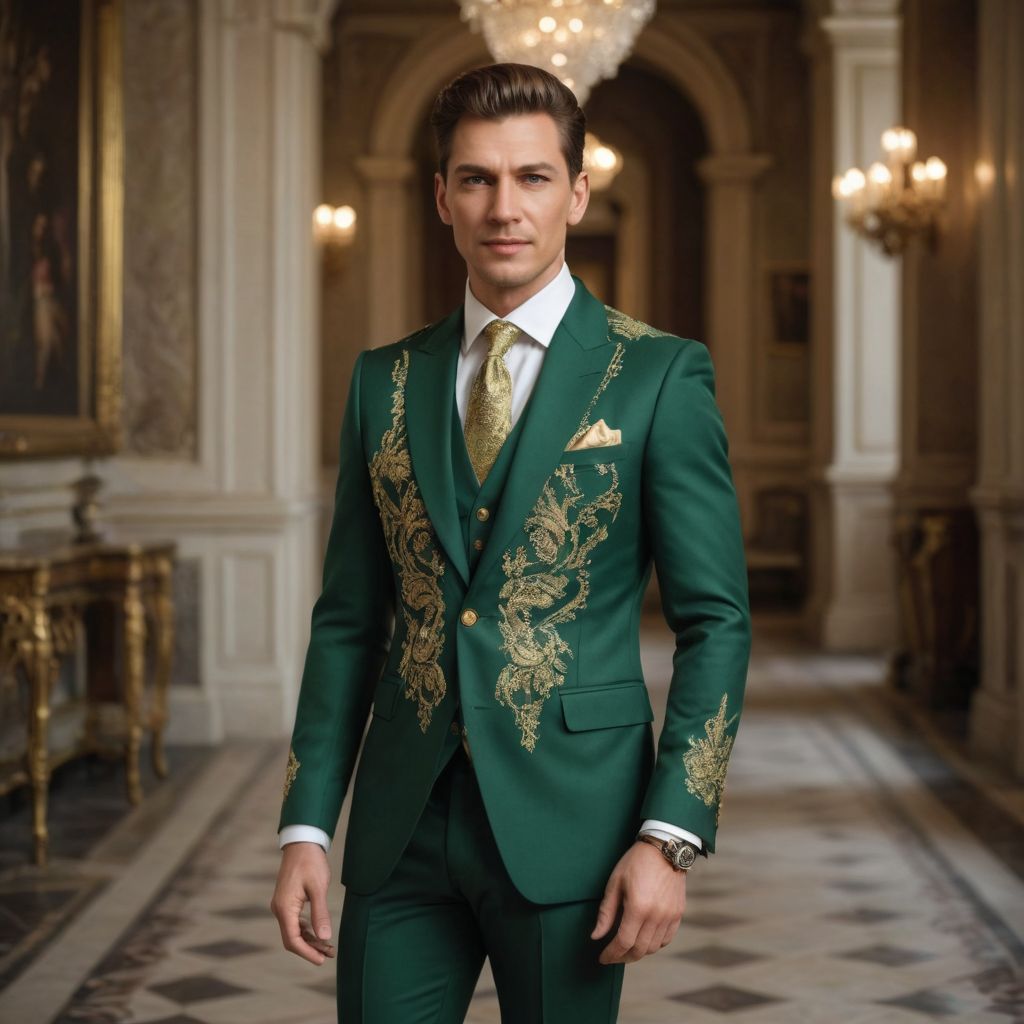Green and Gold Royal Suit Diamante Photo Style
