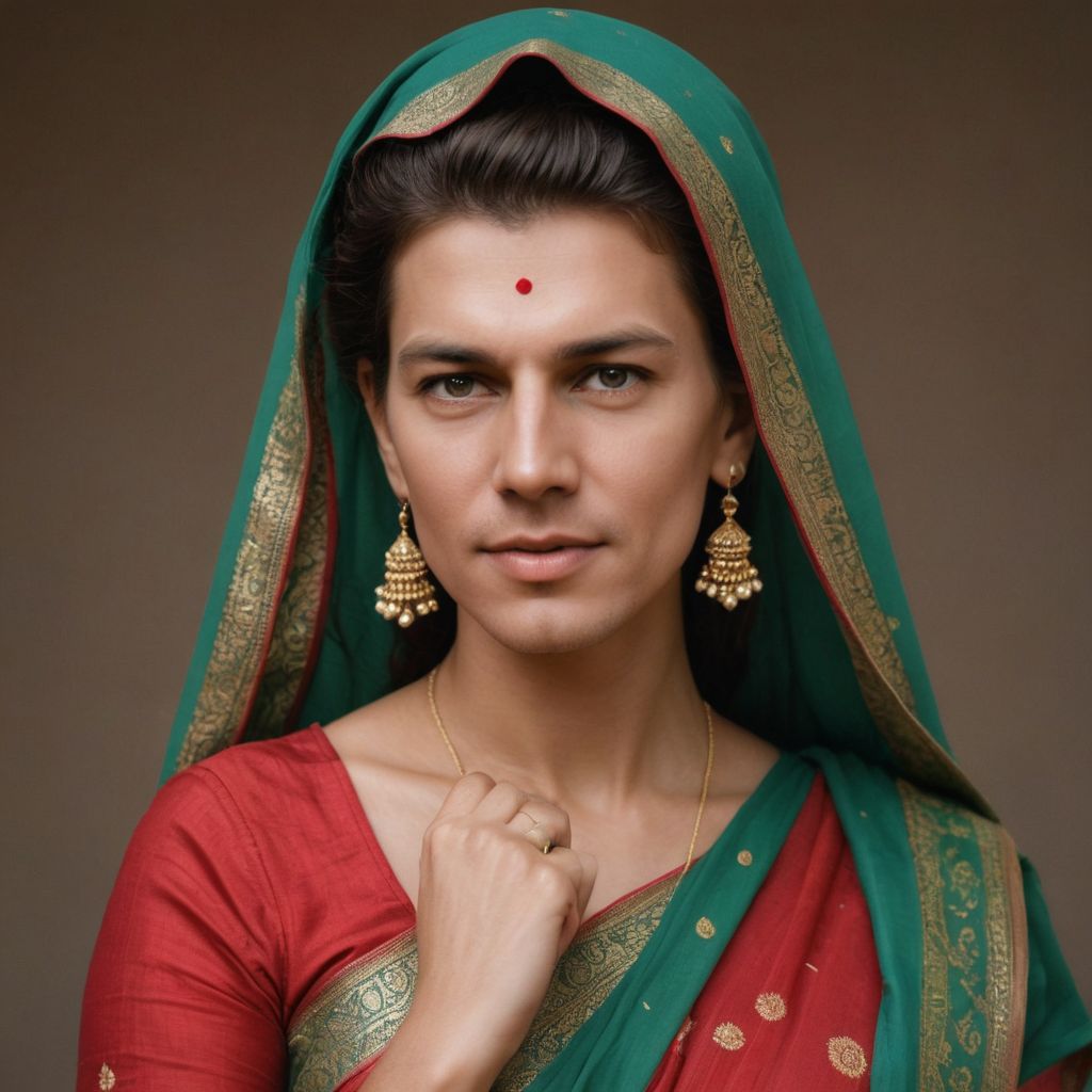 Indian Girl in Saree with Covered Head Photo Style