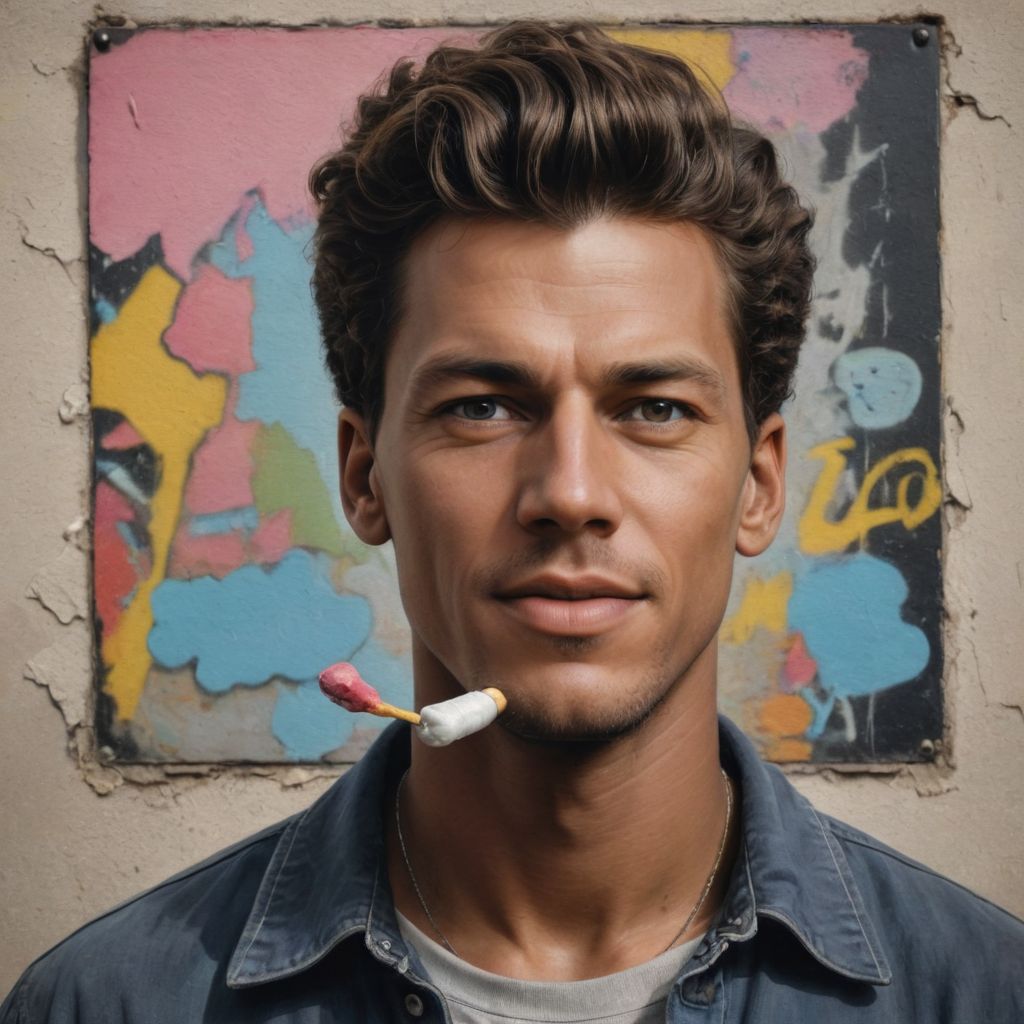 Realistic Color Black Man Chewing Gum Photo Style