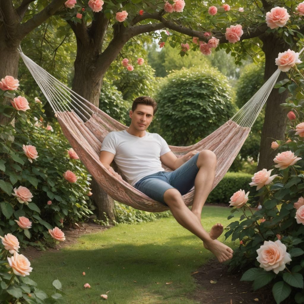 Sleeping in a Hammock in the Rose Garden Photo Style
