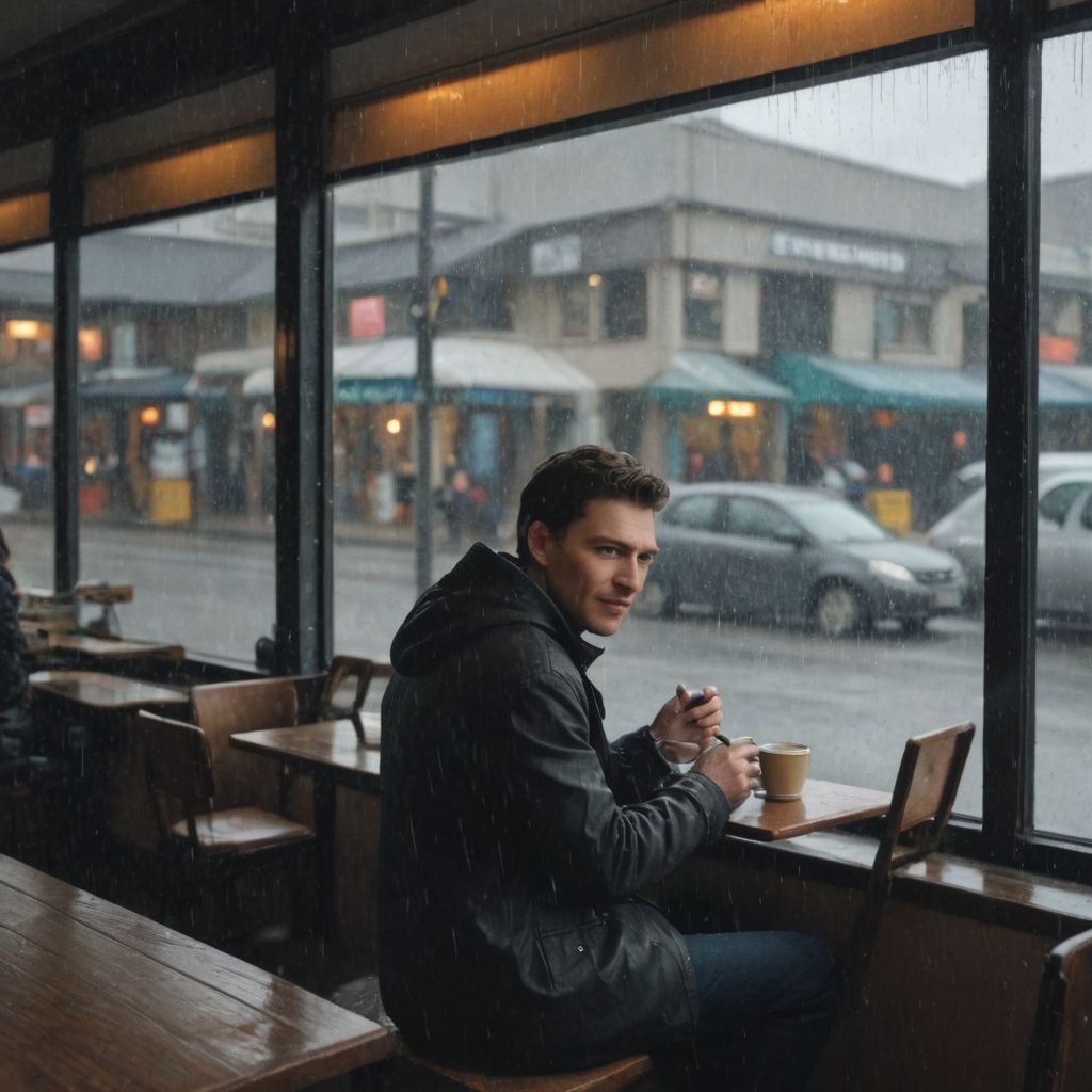 Through the Café Window During the Rain Photo Style