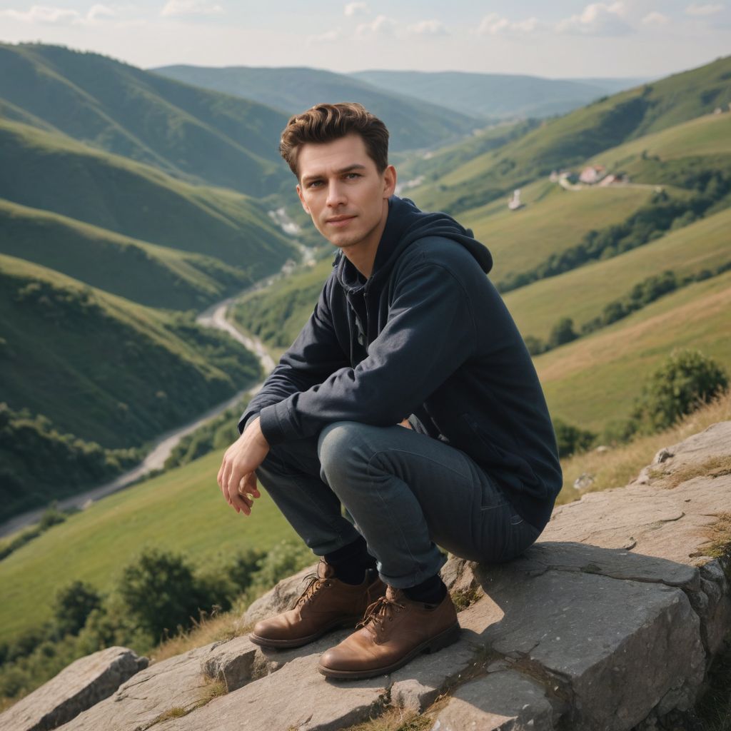 A Boy in a Hilly Place Thinking Photo Style