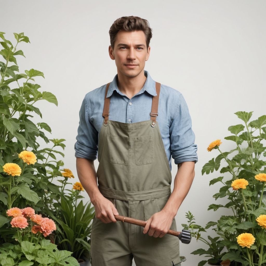 A Gardener on a Completely White Background Photo Style