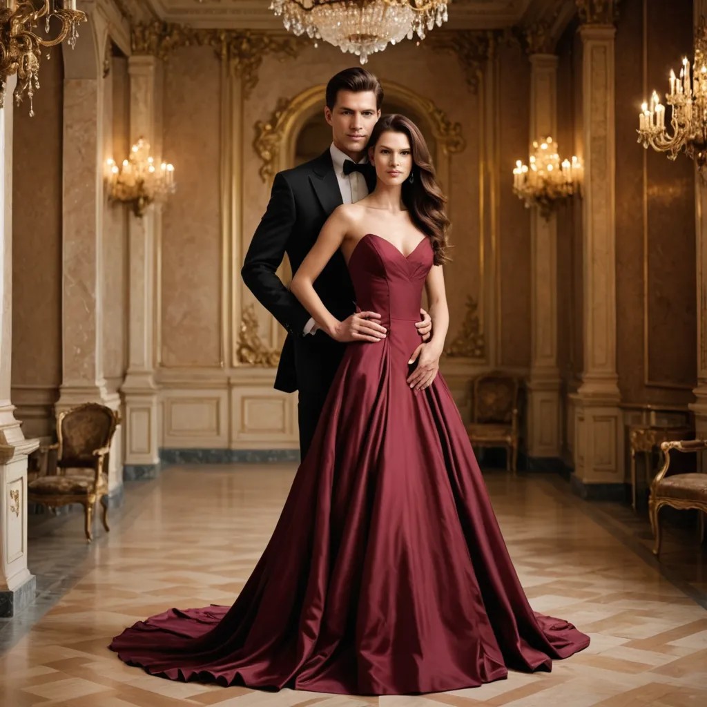 Ballroom Dress Burgundy Extreme Long Brown Hair Photo Style