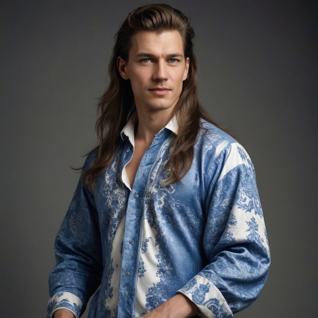 Blue and White Dress with Long Hair Photo Style