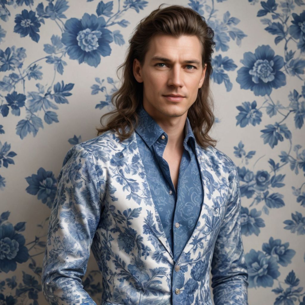 Blue and White Floral Dress Long Hair Photo Style