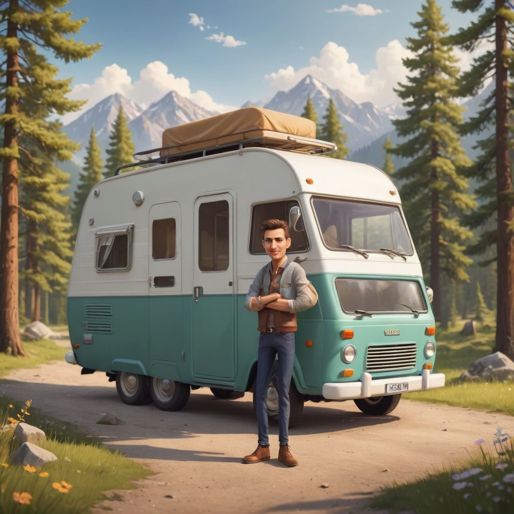 Cute Cartoon Camper Ready for Adventure Photo Style