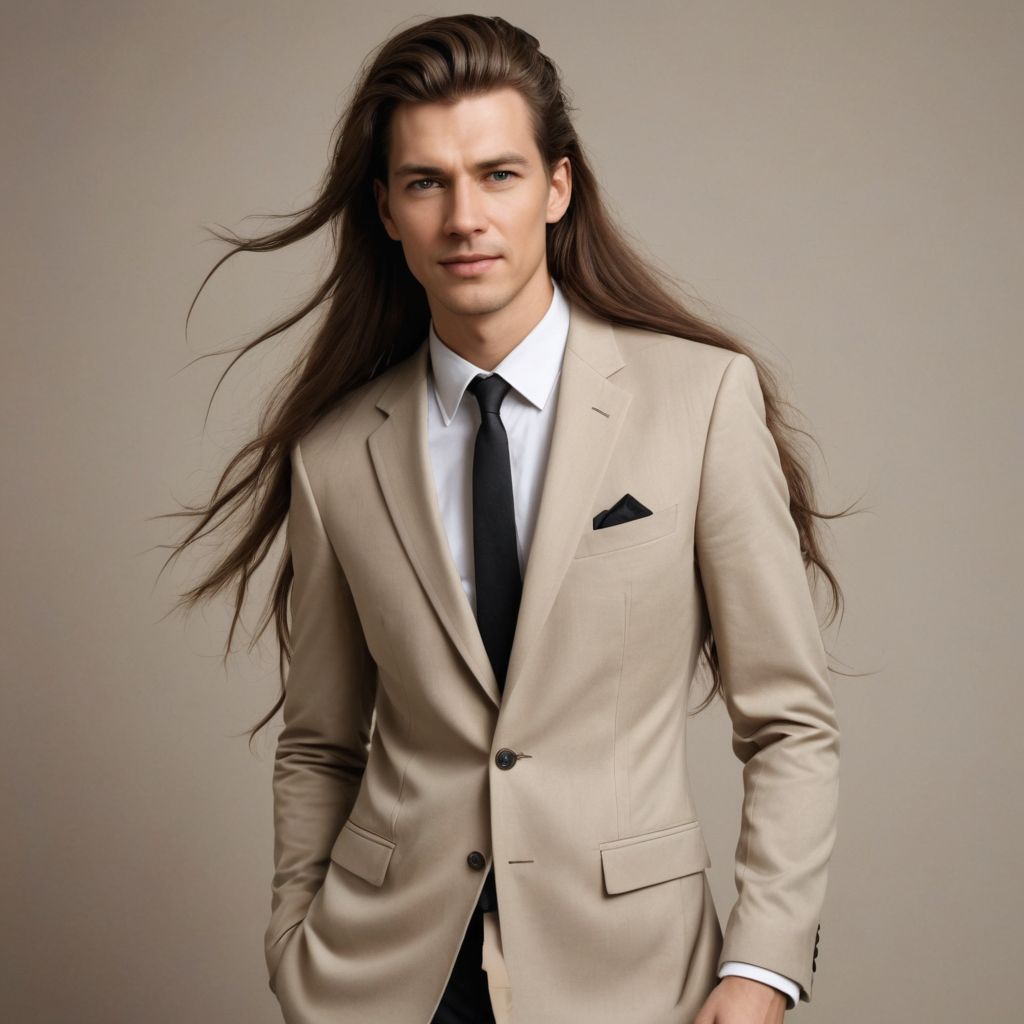 Cute Suit Extreme Long Hair Photo Style