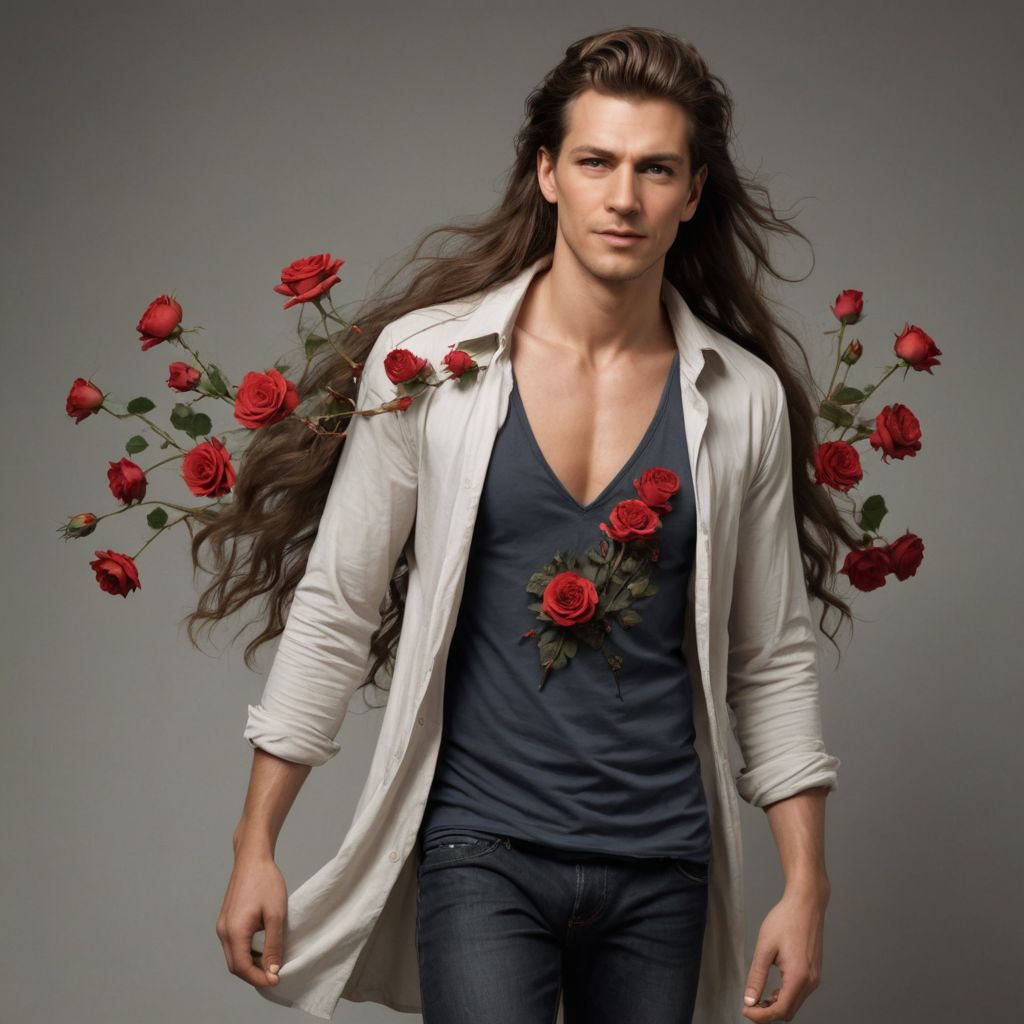 Extreme Long Hair Roses Casual Dress Photo Style