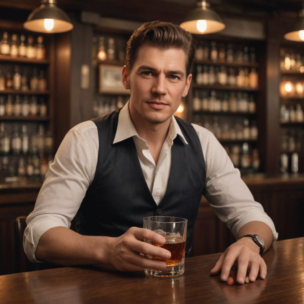 In the Bar with a Raised Glass of Whiskey Photo Style