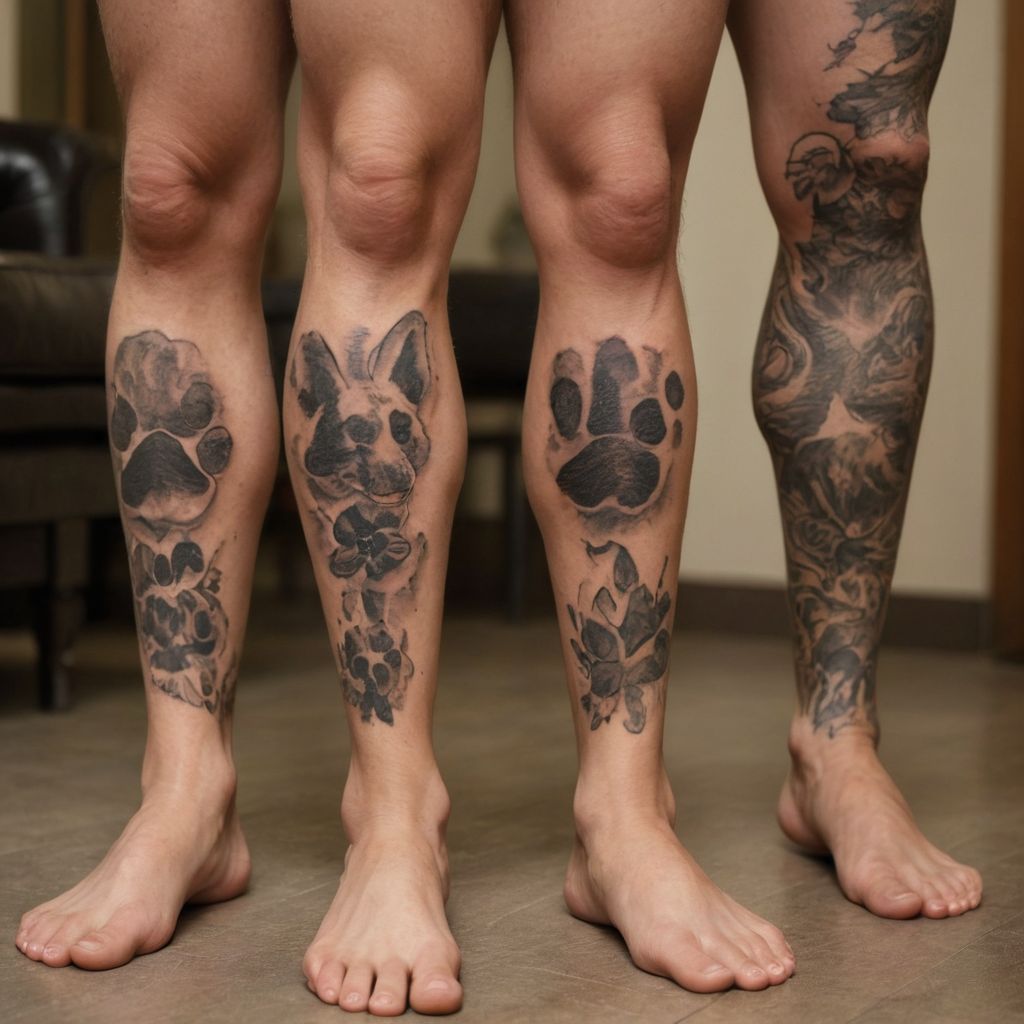 Legs Covered in Dog Pawprint Tattoos Photo Style