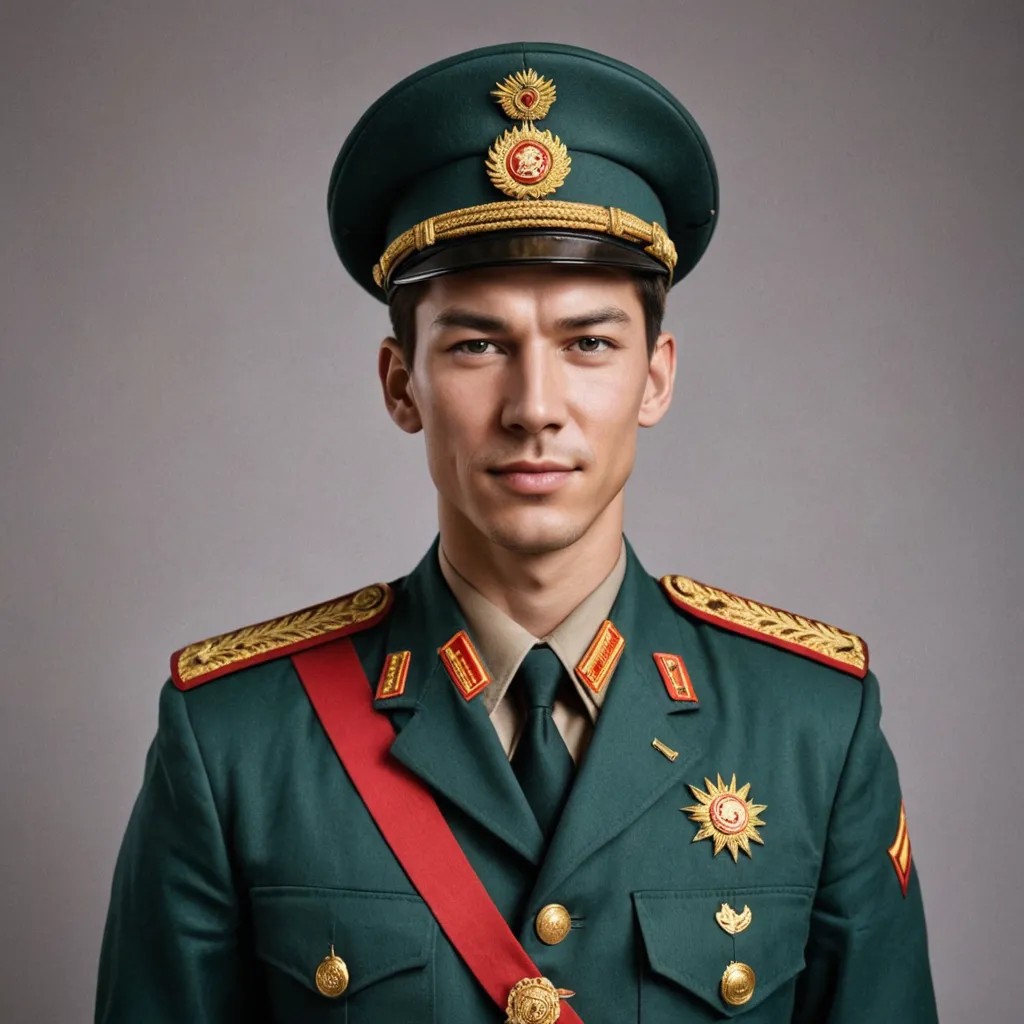 25-Year-Old Man in Kazakh Military Uniform Photo Style
