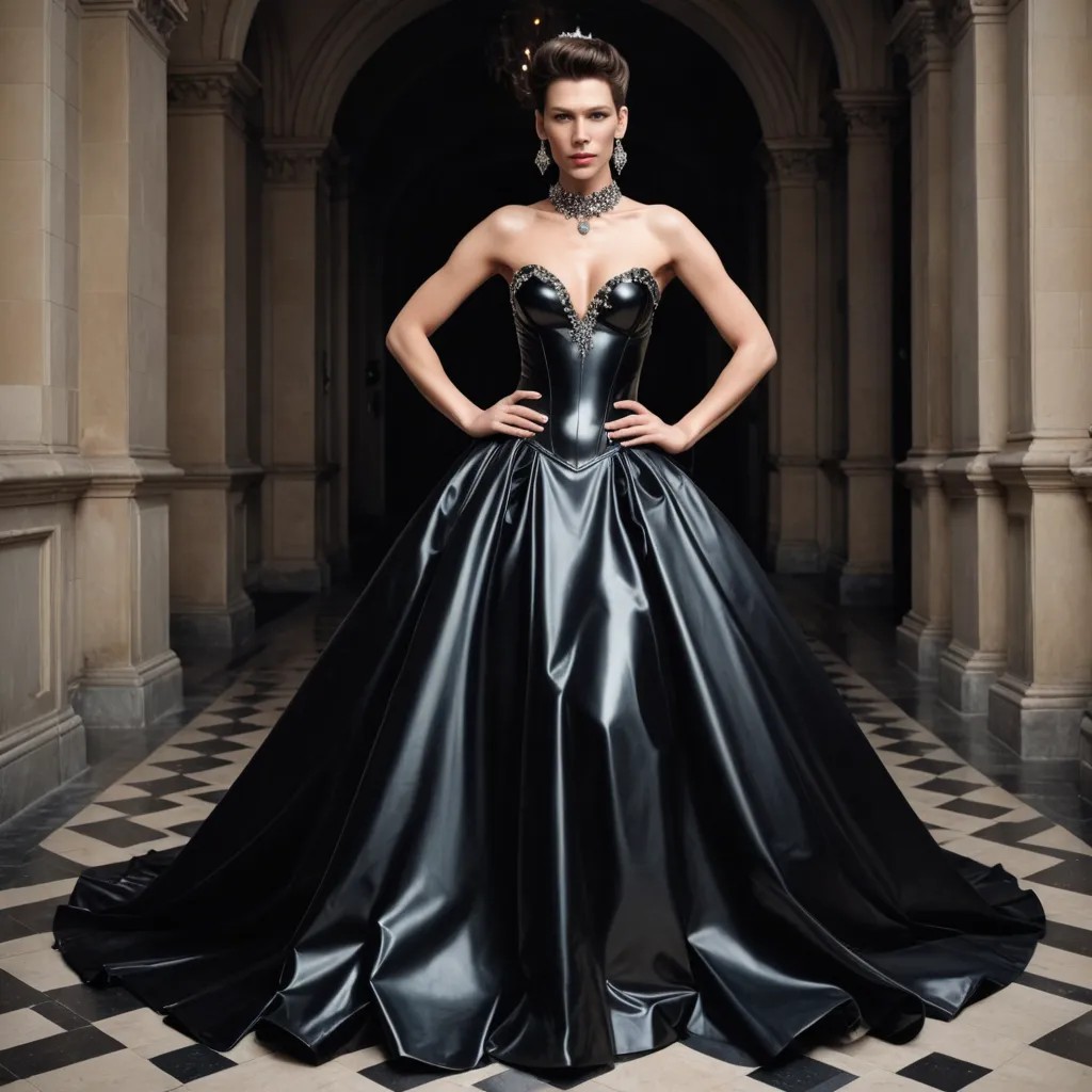 Black Latex Ballgown, Heavy Jewels Photo Style