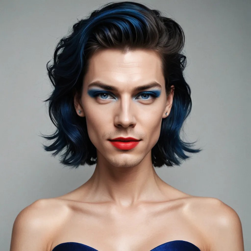 Blue Eyeshadow/Black Eyeliner/Red Lipstick Photo Style