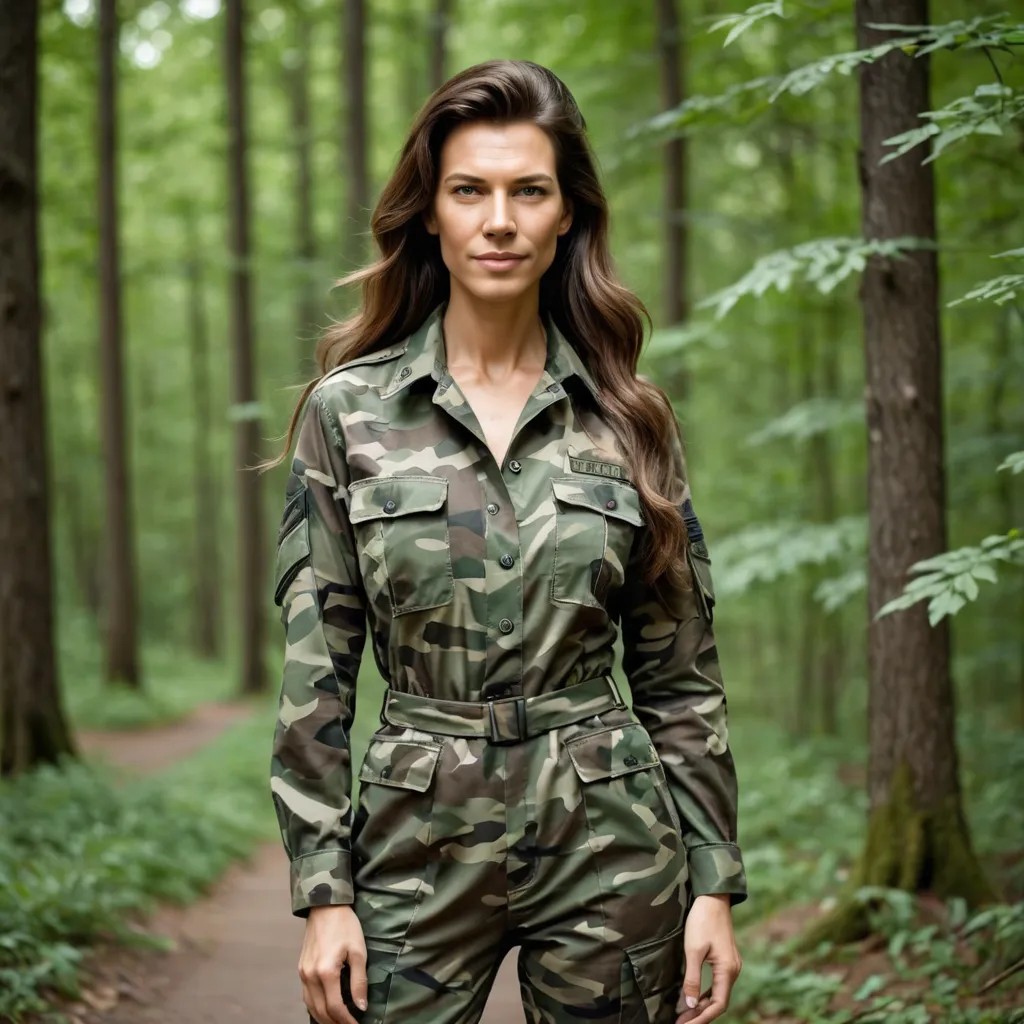Camouflage Army Suit Extreme Long Hair Mature Lady Photo Style