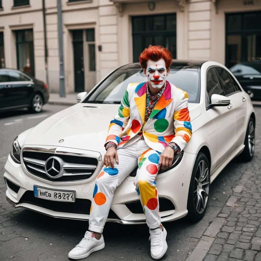 Clown on White Mercedes Benz Car Photo Style