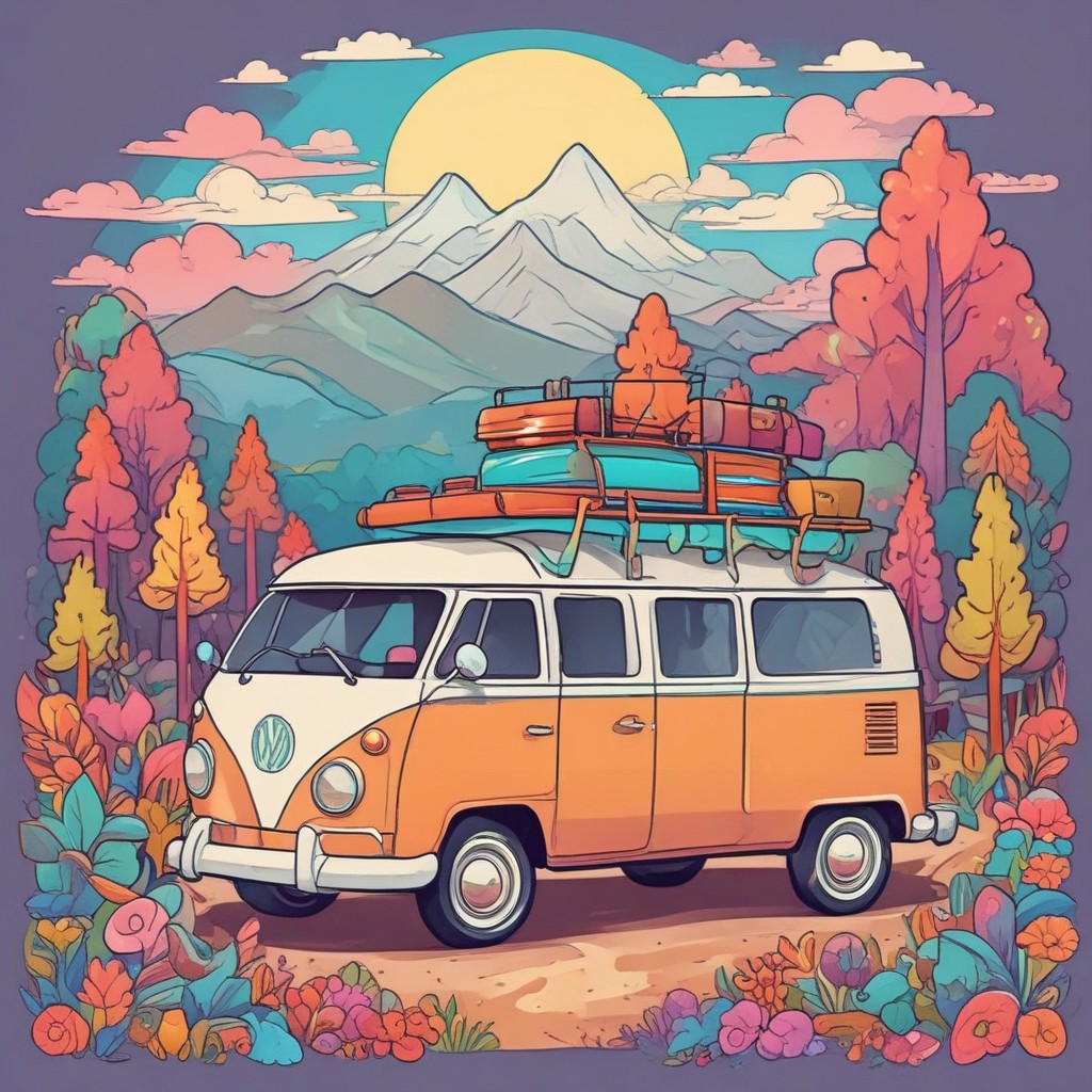 Cute Cartoonish Camper Ready to Go on an Adventure Photo Style