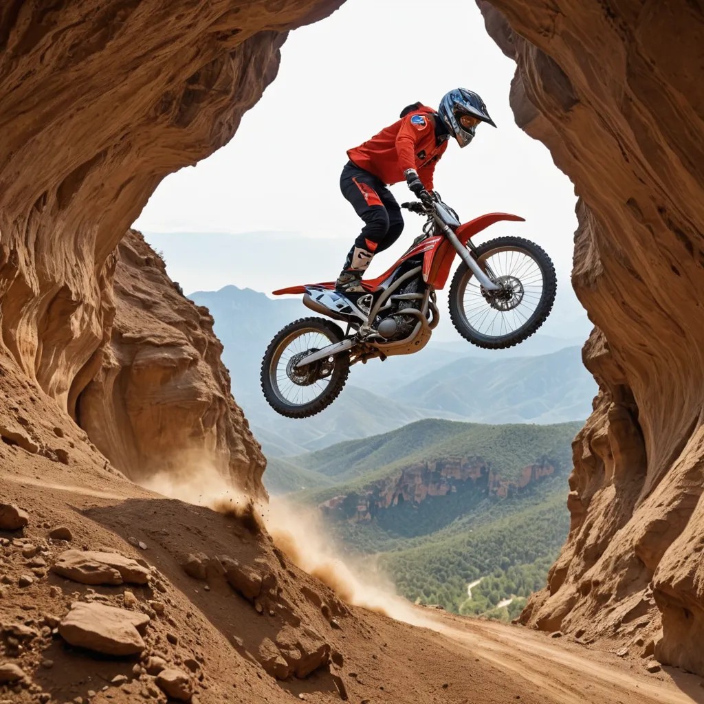 Dirt Bike Jumping Over Cavernous Divide Photo Style