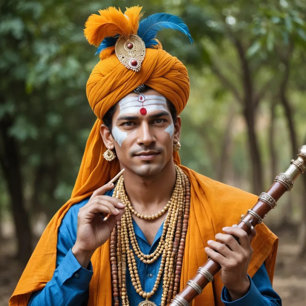 Lord Krishna with Bansuri and Pagdi on Head Photo Style