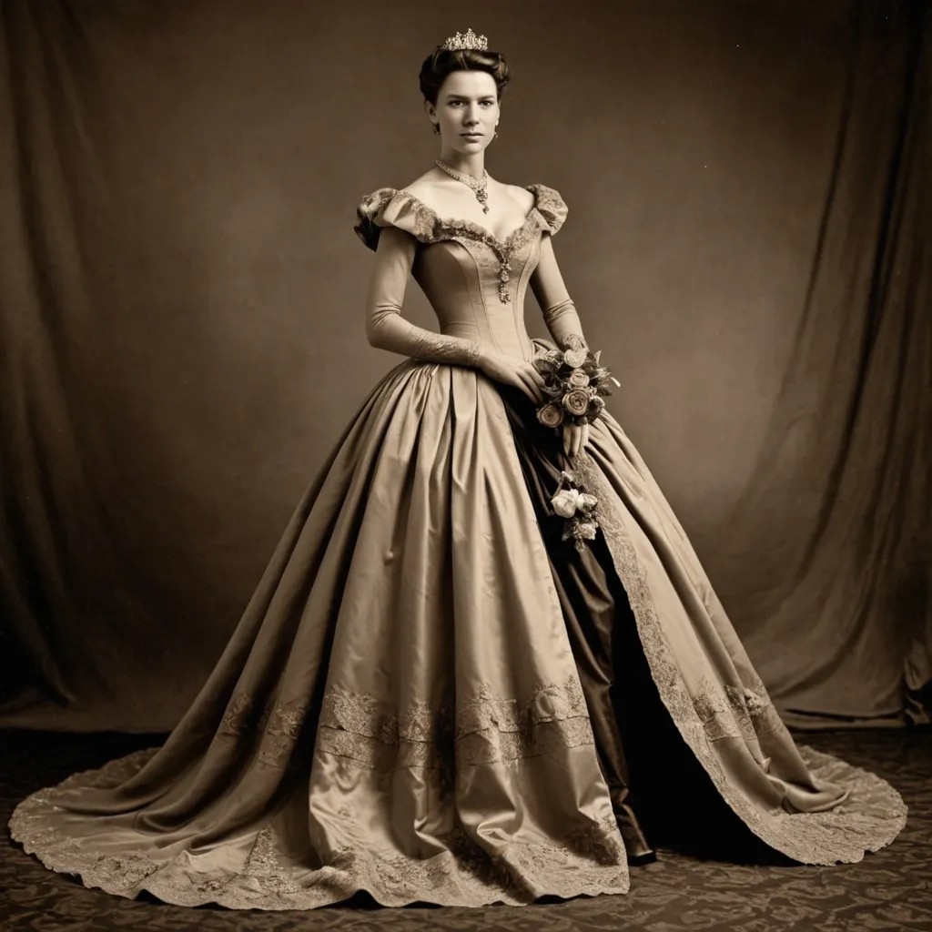 Sepia Victorian Era Big Ballgown Full Length Photo Style