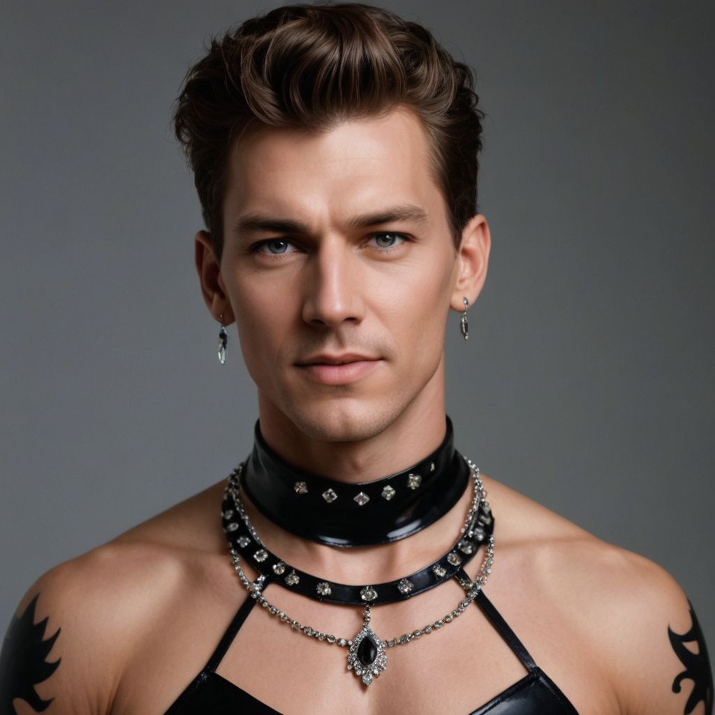 Converted Size 12 PVC Costume, Dark Eye Makeup, Jewellery image