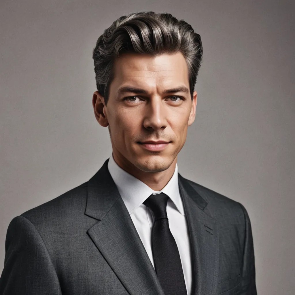 Adult 50s with Some Wrinkles and Grey Hair, Suit Photo Style