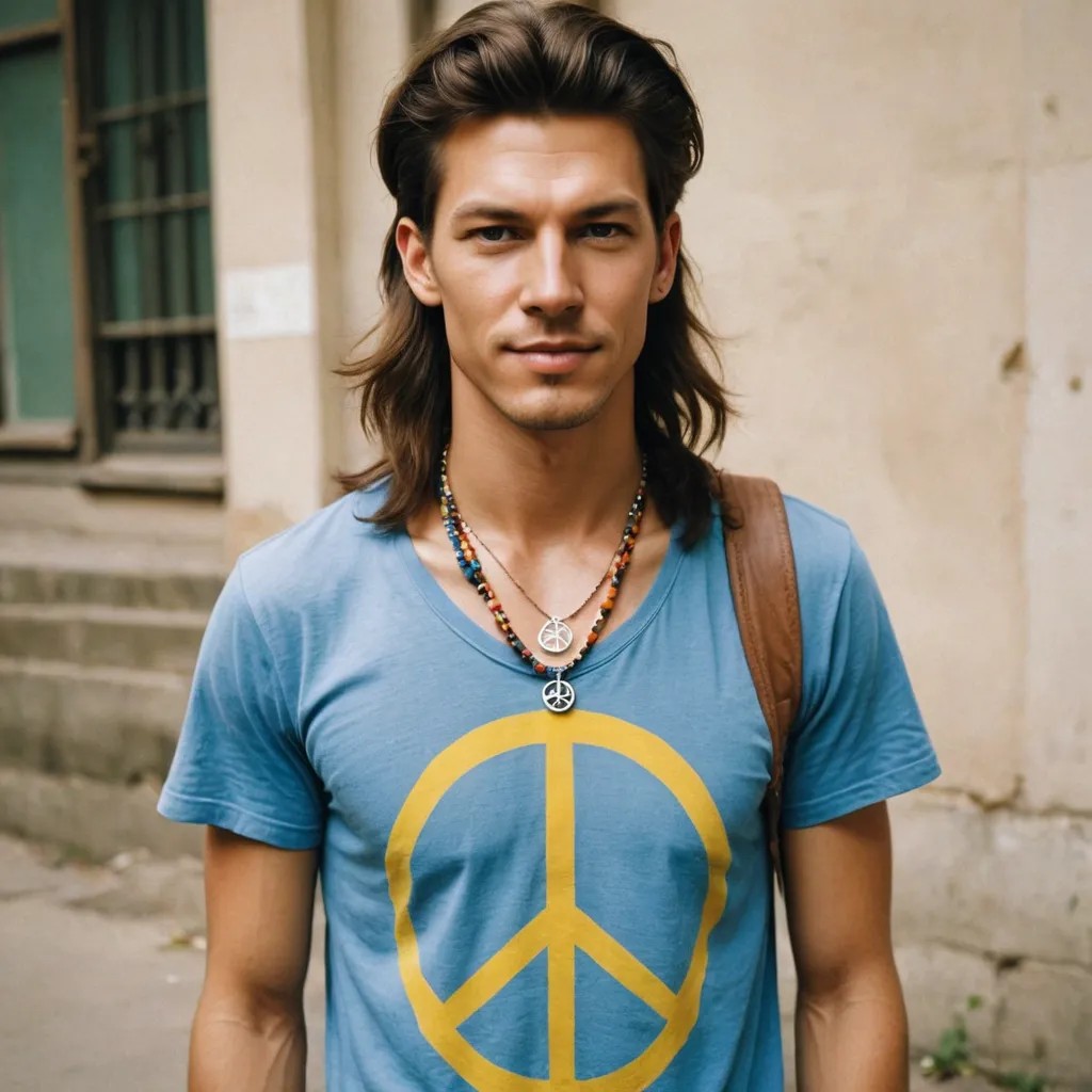 Hippie Chick Wearing Peace Symbol Necklace Photo Style