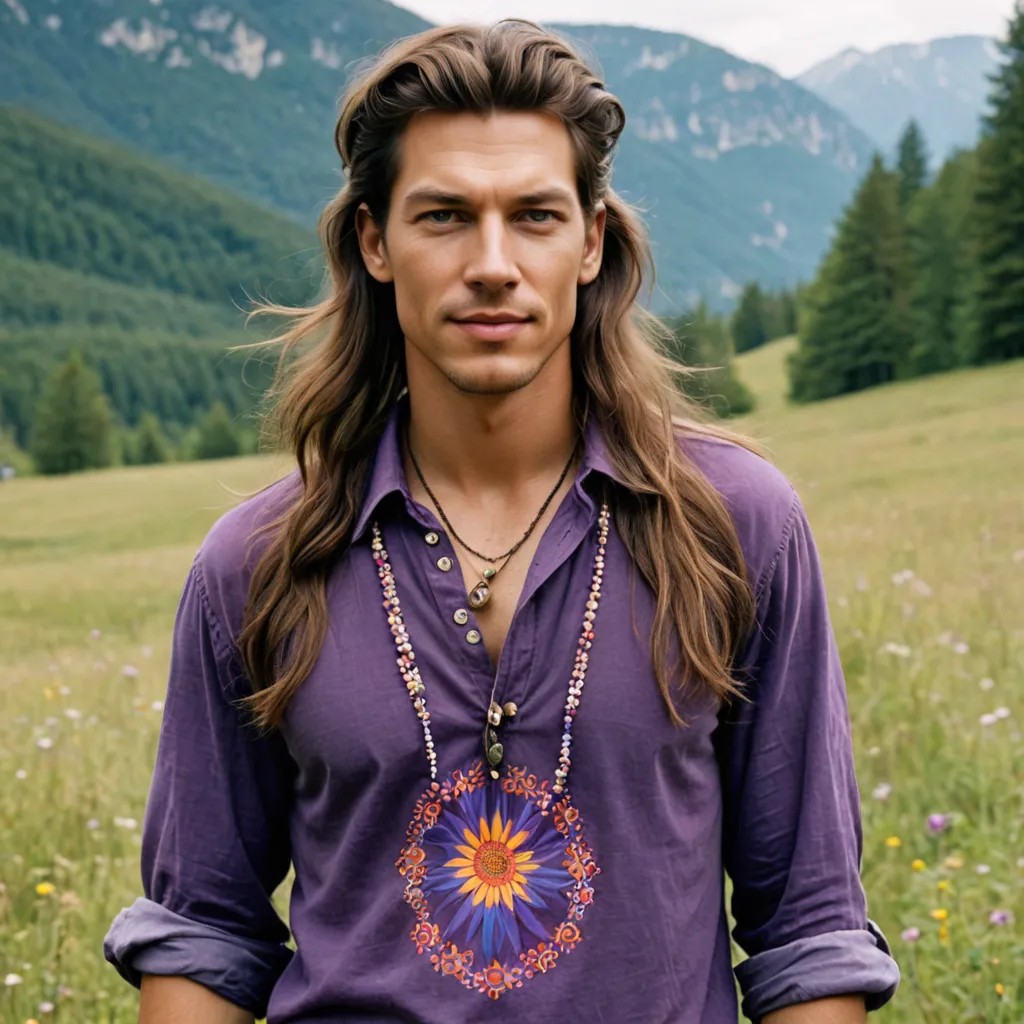 Hippie woman wearing purple shirt Photo Style