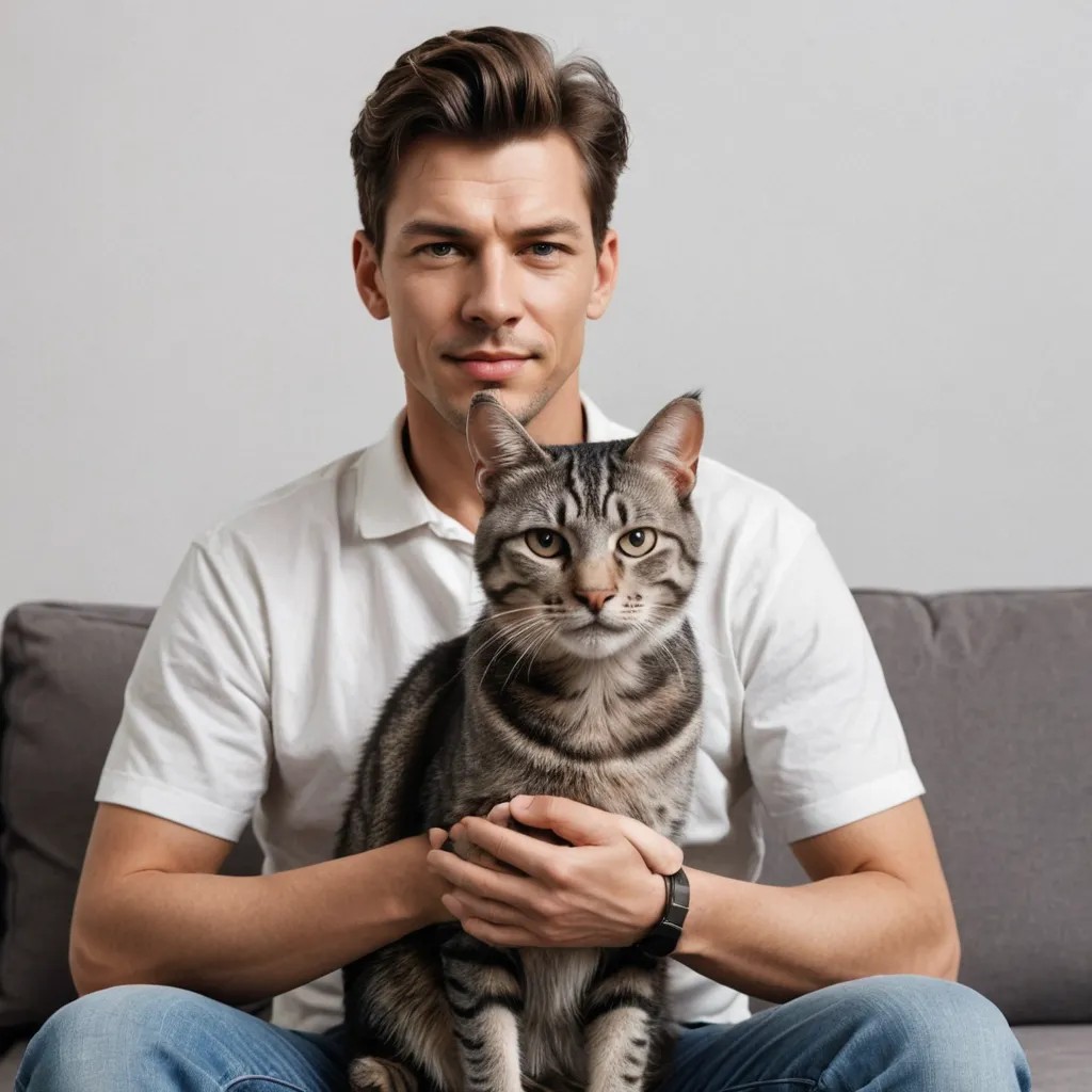 Holding a Black and Gray Tabby Cat Photo Style