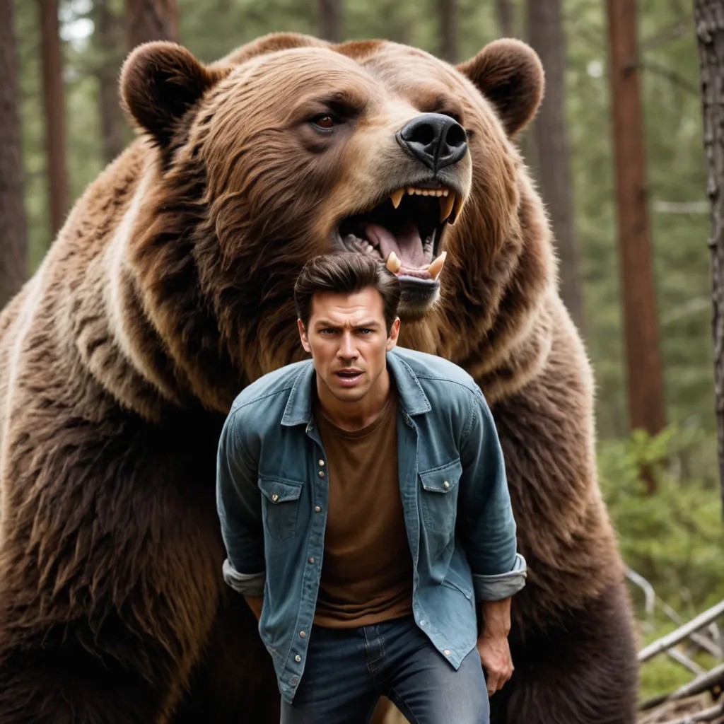 Man Facing an Angry Grizzly Photo Style