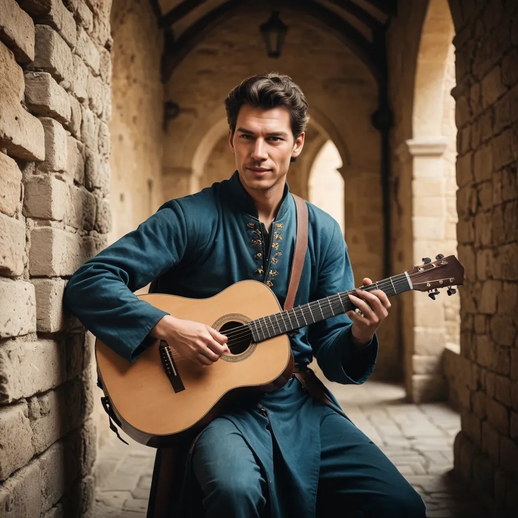 Medieval Guitarist Playing Photo Style