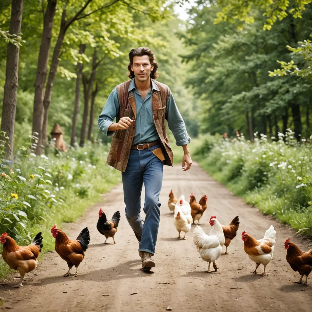 Old Hippie Chasing Chickens Photo Style