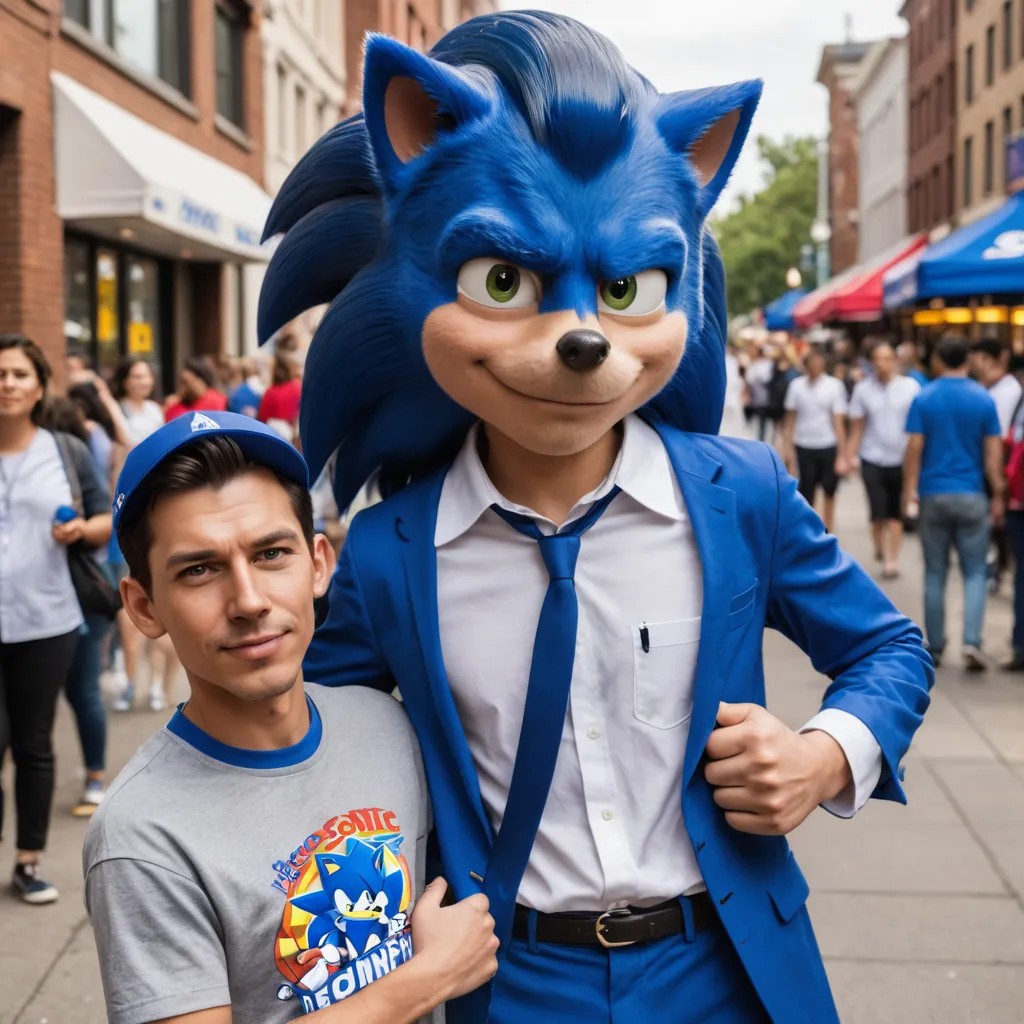 Person Standing with Sonic the Hedgehog Photo Style