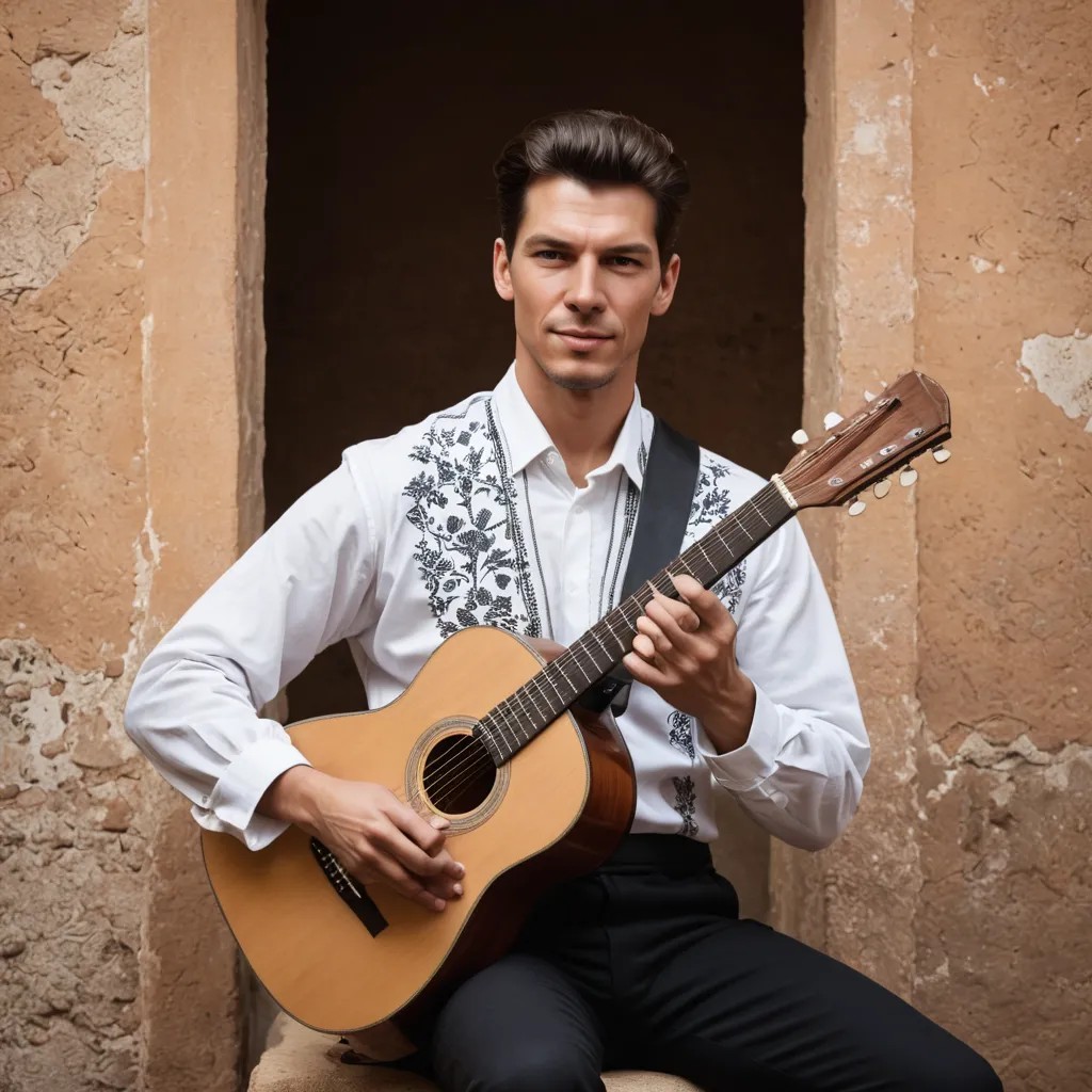 Spanish Man in Traditional Costume Playing Guitar Photo Style