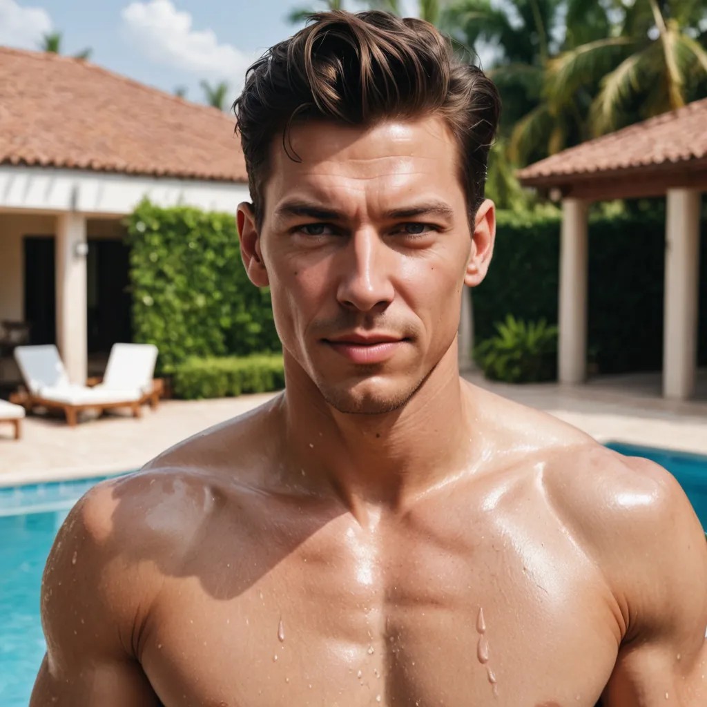 Sweating, Sweat Drops on Skin, Near Pool Photo Style