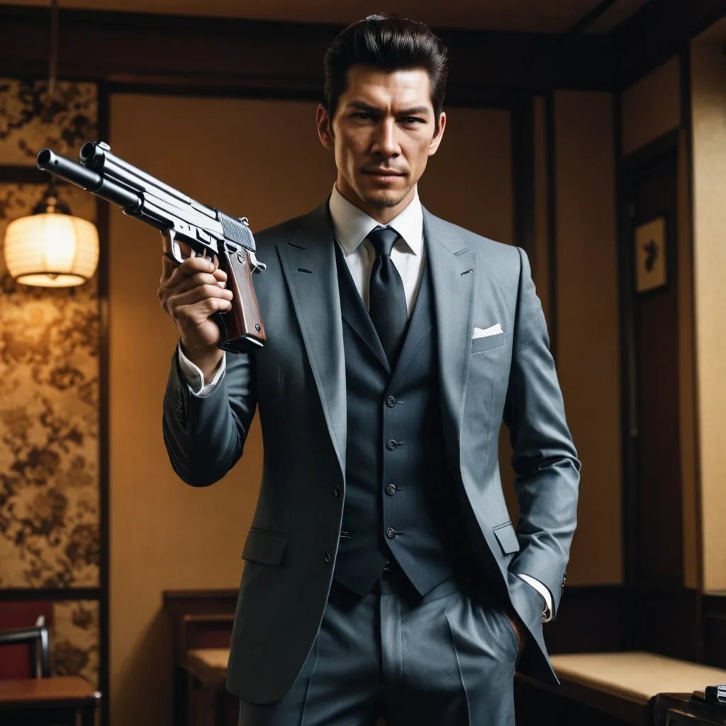 Yakuza in Suit, with Gun Photo Style