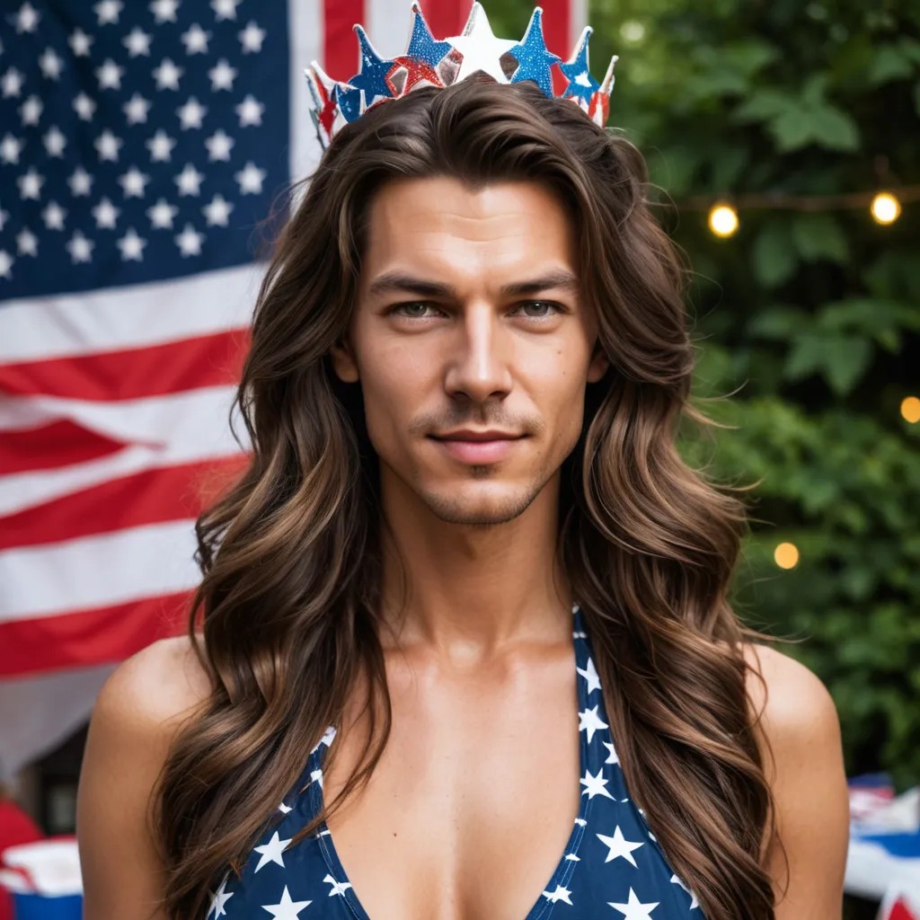 4th of July Long Hair Beauty at Party Photo Style